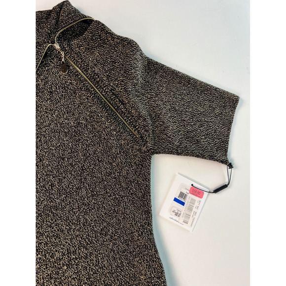 Calvin Klein Sweater Dress Sheath Metallic Gold & Black Zipper Detail XL - Picture 8 of 16